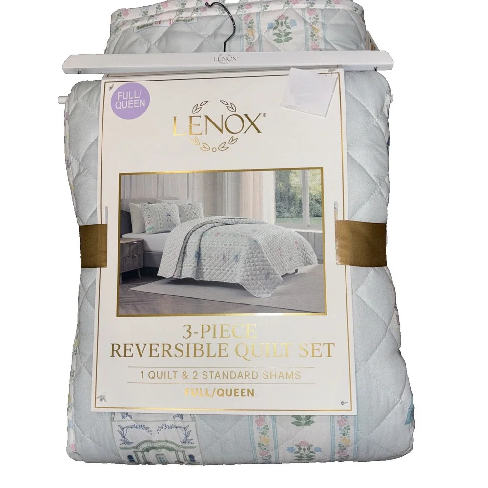 Lenox Spice Village 3 Piece Set Full Queen Reversible Quilt 2 Standard Shams NEW